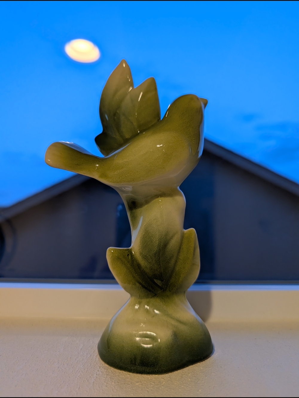 Mid Century Modern Green Ceramic Bird Figurine